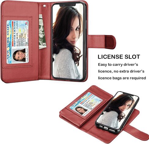 NJJEX Wallet Case for iPhone 11 Pro ، for iPhone 11 Pro Case 5.8 "، [9 Card Slots] Pu Leather Credit Holder Folio [Detachable] Kickstand Magnetic Phone and Lanyard for iPhone 11 Pro - Wine Red - Wine Red in Kuwait