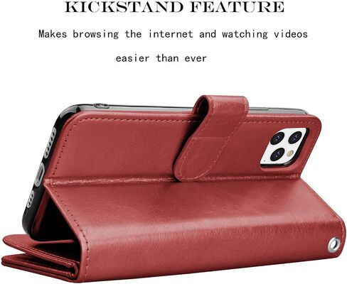 NJJEX Wallet Case for iPhone 11 Pro ، for iPhone 11 Pro Case 5.8 "، [9 Card Slots] Pu Leather Credit Holder Folio [Detachable] Kickstand Magnetic Phone and Lanyard for iPhone 11 Pro - Wine Red - Wine Red in Kuwait