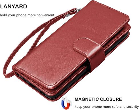 NJJEX Wallet Case for iPhone 11 Pro ، for iPhone 11 Pro Case 5.8 "، [9 Card Slots] Pu Leather Credit Holder Folio [Detachable] Kickstand Magnetic Phone and Lanyard for iPhone 11 Pro - Wine Red - Wine Red in Kuwait