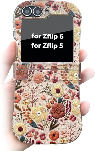for Galaxy Z Flip 6 Case, for Galaxy Z Flip 5 Cover, 3D Embroidery Style Mushrooms Soft Clear Flip Phone Case for Samsung Galaxy Z Flip6&Z flip5 - Blue Mushrooms in Saudi Arabia