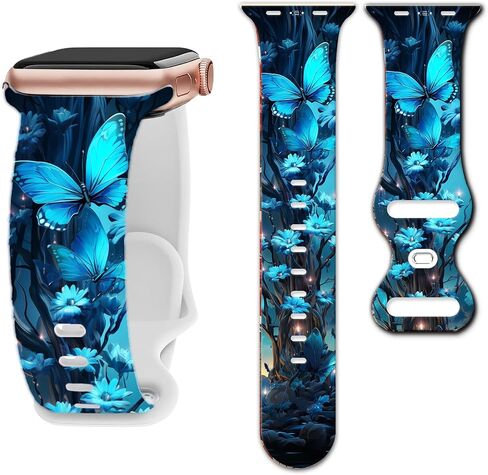 Sport Band Floral Printed Compatible with Apple Watch Bands 49mm 45mm 44mm 42mm 41mm 40mm 38mm Women, Silicone Flower Printed Fadeless Pattern Design Strap for iWatch Series10，9, 8,7,6,5,4,3,2,1,SE in Kuwait
