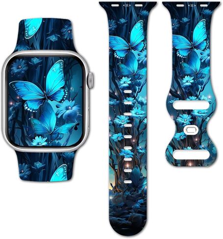 Sport Band Floral Printed Compatible with Apple Watch Bands 49mm 45mm 44mm 42mm 41mm 40mm 38mm Women, Silicone Flower Printed Fadeless Pattern Design Strap for iWatch Series10，9, 8,7,6,5,4,3,2,1,SE in Kuwait