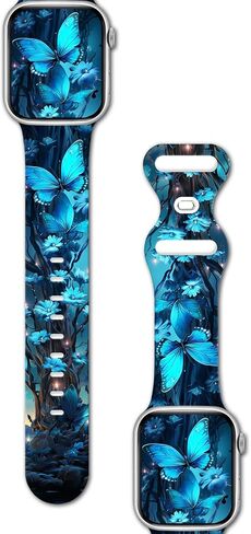 Sport Band Floral Printed Compatible with Apple Watch Bands 49mm 45mm 44mm 42mm 41mm 40mm 38mm Women, Silicone Flower Printed Fadeless Pattern Design Strap for iWatch Series10，9, 8,7,6,5,4,3,2,1,SE in Kuwait
