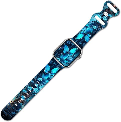 Sport Band Floral Printed Compatible with Apple Watch Bands 49mm 45mm 44mm 42mm 41mm 40mm 38mm Women, Silicone Flower Printed Fadeless Pattern Design Strap for iWatch Series10，9, 8,7,6,5,4,3,2,1,SE in Kuwait