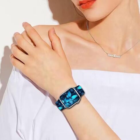 Sport Band Floral Printed Compatible with Apple Watch Bands 49mm 45mm 44mm 42mm 41mm 40mm 38mm Women, Silicone Flower Printed Fadeless Pattern Design Strap for iWatch Series10，9, 8,7,6,5,4,3,2,1,SE in Kuwait