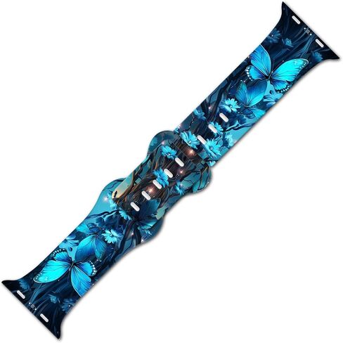 Sport Band Floral Printed Compatible with Apple Watch Bands 49mm 45mm 44mm 42mm 41mm 40mm 38mm Women, Silicone Flower Printed Fadeless Pattern Design Strap for iWatch Series10，9, 8,7,6,5,4,3,2,1,SE in Kuwait