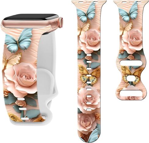 Sport Band Floral Printable المطبوعة مع نطاقات Apple Watch 49mm 45mm 44mm 42mm 41mm 41mm 40mm 38mm النساء ، حزام تصميم الأنماط المطبوعة للسيليكون المطبوعة للزهرة لـ iWatch Series10，9 ، 8،7،6،5،4،3،2،1 ، SE in Saudi Arabia