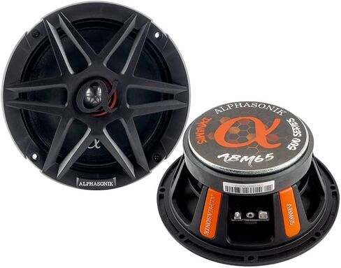 Alphasonik 1 زوج من ABM65 Dynamis Series 6.5 "600 واط كحد أقصى 150 واط RMS متوسطة المدى مكبر صوت 4 أوم من القماش ، ومخروط الورق غير المضغوط ، ومغناطيس الفريت ، وشبكة الشبكة المشمولة in Kuwait
