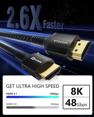 كابل Stouchi 8K HDMI 2.1 بطول 8 أقدام (عبوة من قطعتين) بسرعة 48 جيجابت في الثانية و4K@120 هرتز in Kuwait