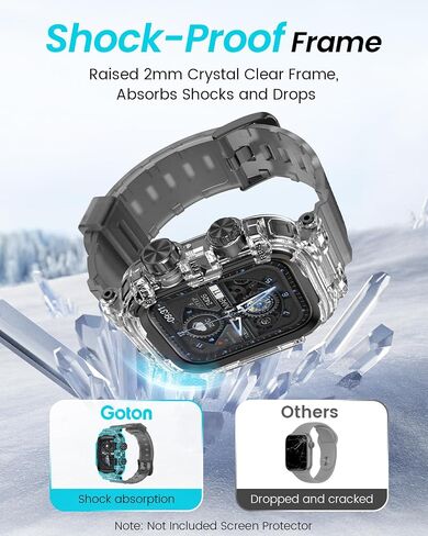Goton Shockproof Case and Band for Apple Watch Series 9 8 7 SE2 SE 6 5 4 45mm 41mm 44mm 40mm, Military Protective Clear Rugged Bumper Cover TPU Strap for iWatch Accessories, 44/45mm Translucent Black in Saudi Arabia