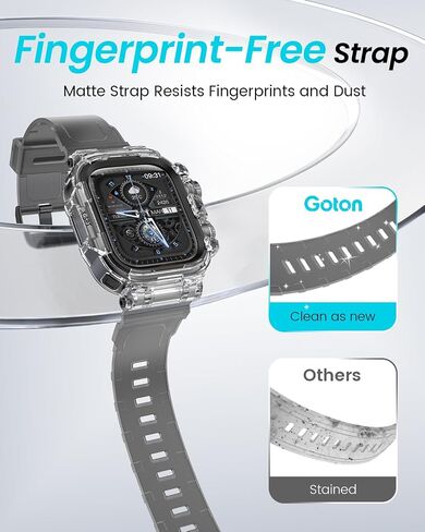Goton Shockproof Case and Band for Apple Watch Series 9 8 7 SE2 SE 6 5 4 45mm 41mm 44mm 40mm, Military Protective Clear Rugged Bumper Cover TPU Strap for iWatch Accessories, 44/45mm Translucent Black in Saudi Arabia