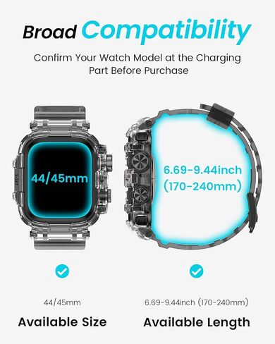 Goton Shockproof Case and Band for Apple Watch Series 9 8 7 SE2 SE 6 5 4 45mm 41mm 44mm 40mm, Military Protective Clear Rugged Bumper Cover TPU Strap for iWatch Accessories, 44/45mm Translucent Black in Saudi Arabia