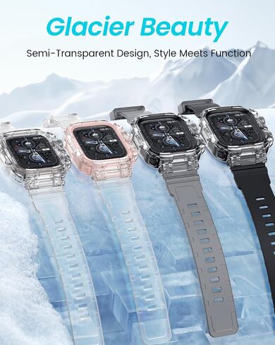 Goton Shockproof Case and Band for Apple Watch Series 9 8 7 SE2 SE 6 5 4 45mm 41mm 44mm 40mm, Military Protective Clear Rugged Bumper Cover TPU Strap for iWatch Accessories, 44/45mm Translucent Black in Saudi Arabia