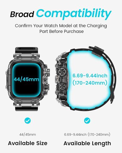 Goton Shockproof Case and Band for Apple Watch Series 9 8 7 SE2 SE 6 5 4 45mm 41mm 44mm 40mm, Military Protective Clear Rugged Bumper Cover TPU Strap for iWatch Accessories, 44/45mm Translucent Black in Saudi Arabia