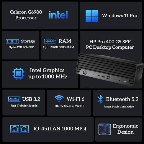 HP ProDesk 400 G9 Business SFF Desktop Computer | Intel Intel CPU | 8GB RAM, 256GB PCIe SSD | Dual 4K Display Support, USB-C, HDMI, RJ-45, Wi-Fi | Keyboard & Mouse | Windows 11 Pro in Saudi Arabia