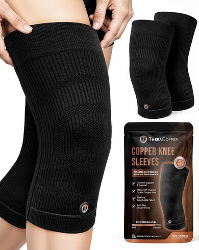 Copper Knee Brace for Men & Women (2 Pack) — Non-Slip Compression Copper Knee Sleeve for Arthritis, Knees Pain Relief, Swelling, Anti inflammatory and Recovery Support (Large) in Saudi Arabia