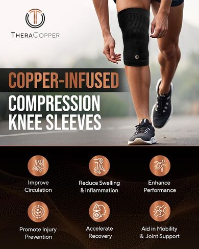 Copper Knee Brace for Men & Women (2 Pack) — Non-Slip Compression Copper Knee Sleeve for Arthritis, Knees Pain Relief, Swelling, Anti inflammatory and Recovery Support (Large) in Saudi Arabia