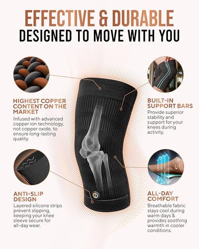 Copper Knee Brace for Men & Women (2 Pack) — Non-Slip Compression Copper Knee Sleeve for Arthritis, Knees Pain Relief, Swelling, Anti inflammatory and Recovery Support (Large) in Saudi Arabia