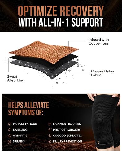 Copper Knee Brace for Men & Women (2 Pack) — Non-Slip Compression Copper Knee Sleeve for Arthritis, Knees Pain Relief, Swelling, Anti inflammatory and Recovery Support (Large) in Saudi Arabia