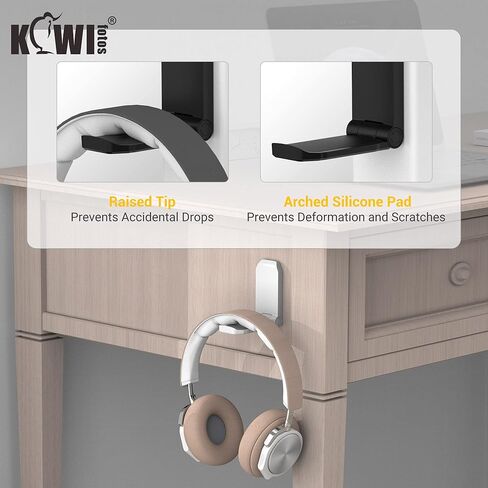KIWIFOTOS Headphone Stand Holder Under Desk, PC Gaming Headset Hook Hanger Mount with 360 Adjustable Rotating Arm Clamp & Built in Cable Clip - White in Kuwait