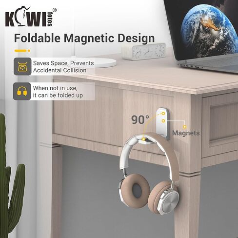 KIWIFOTOS Headphone Stand Holder Under Desk, PC Gaming Headset Hook Hanger Mount with 360 Adjustable Rotating Arm Clamp & Built in Cable Clip - White in Kuwait