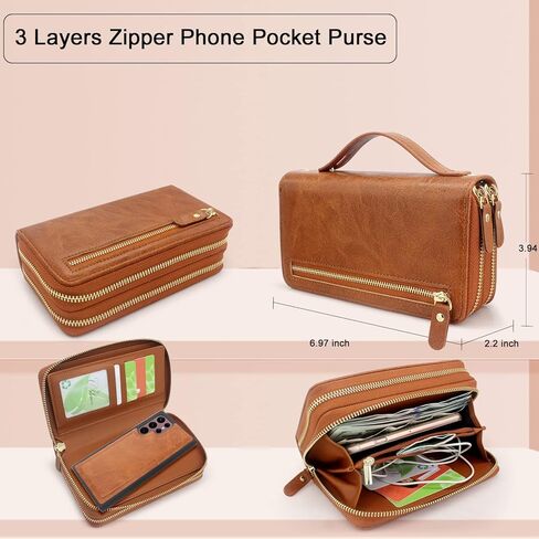 Harryshell متوافق مع Samsung Galaxy S22 Ultra 5G 6.8 بوصة (2022) CASE Wallet Multi Zipper Detachable Cover Based Based مع فتحة فتحة بطاقة Crossbody Mirror Crossbody (أسود) in Kuwait