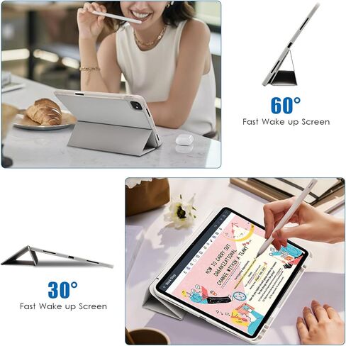 for iPad Pro 11 Inch Case 2024 5th Generation (M4), iPad Pro 11 inch case with Pencil Holder, Smart Cover with Protective Trifold Stand & Soft TPU Back, Auto Wake/Sleep, Support Pencil Pro (Gray) in Kuwait