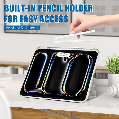 for iPad Pro 11 Inch Case 2024 5th Generation (M4), iPad Pro 11 inch case with Pencil Holder, Smart Cover with Protective Trifold Stand & Soft TPU Back, Auto Wake/Sleep, Support Pencil Pro (Gray) in Kuwait