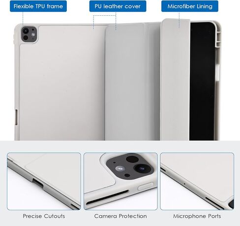 for iPad Pro 11 Inch Case 2024 5th Generation (M4), iPad Pro 11 inch case with Pencil Holder, Smart Cover with Protective Trifold Stand & Soft TPU Back, Auto Wake/Sleep, Support Pencil Pro (Gray) in Kuwait