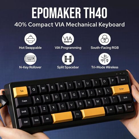 EPOMAKER TH40 40% Layout QMK/VIA Wireless Mechanical Keyboard, Hot Swappable, Bluetooth/2.4GHz/USB-C, 44 Keys Gasket Mount, RGB Backlit (Black, Wisteria Linear Switch) in Saudi Arabia