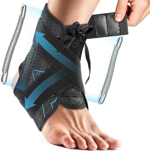 Ankle Brace for Women Men, Lace Up Ankle Brace with Reinforced Metal Support and 3D Silicone Pad, Lightweight Ankle Stabilizer for Running, Basketball, Volleyball, Achilles, Tendon, Sprain, Blue M (8"-9"/9"-10") in Saudi Arabia