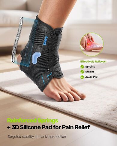 Ankle Brace for Women Men, Lace Up Ankle Brace with Reinforced Metal Support and 3D Silicone Pad, Lightweight Ankle Stabilizer for Running, Basketball, Volleyball, Achilles, Tendon, Sprain, Blue M (8"-9"/9"-10") in Saudi Arabia