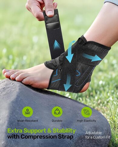 Ankle Brace for Women Men, Lace Up Ankle Brace with Reinforced Metal Support and 3D Silicone Pad, Lightweight Ankle Stabilizer for Running, Basketball, Volleyball, Achilles, Tendon, Sprain, Blue M (8"-9"/9"-10") in Saudi Arabia