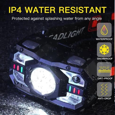 KunHe 4 Pack Headlamp Flashlight Head Lamps led Rechargeable Headlight Motion Sensor Head Lamp 10 Mode for Outdoor Camping Gear Hiking Fishing Running Cycling Headlight Christmas Gift in Saudi Arabia