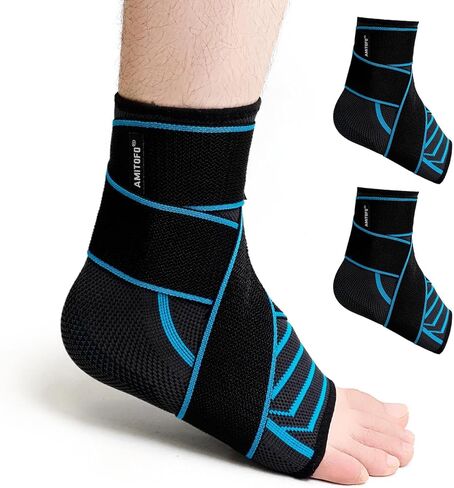 Ankle Brace Foot Support: Plantar Fasciitis and Achilles Tendonitis Relief, Heel Support for Men and Women with Strap for Foot Swelling and Compression (Single, Black Blue, Medium) in Kuwait