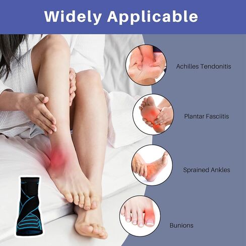 Ankle Brace Foot Support: Plantar Fasciitis and Achilles Tendonitis Relief, Heel Support for Men and Women with Strap for Foot Swelling and Compression (Single, Black Blue, Medium) in Kuwait