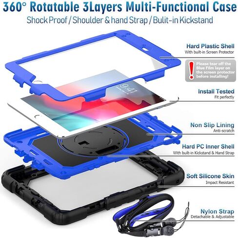 Case for iPad Mini 5th Generation, for iPad Mini 5/ Mini 4 Case, Timecity Heavy Duty Case with Screen Protector, Kickstand Hand/Shoulder Strap Pencil Holder for iPad Mini 5th/4th Gen 7.9''- Orange in Kuwait