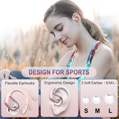Ltinist Wireless Earbud Sports, 75H Playback Bluetooth 5.3 Headphones Deep Bass Stereo in-Ear Earphone, LED Power Display, Noise Canceling Headphones, Over Ear Bud for Gym Running Workout Rosa in Saudi Arabia