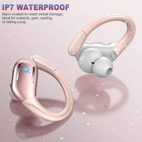 Ltinist Wireless Earbud Sports, 75H Playback Bluetooth 5.3 Headphones Deep Bass Stereo in-Ear Earphone, LED Power Display, Noise Canceling Headphones, Over Ear Bud for Gym Running Workout Rosa in Saudi Arabia