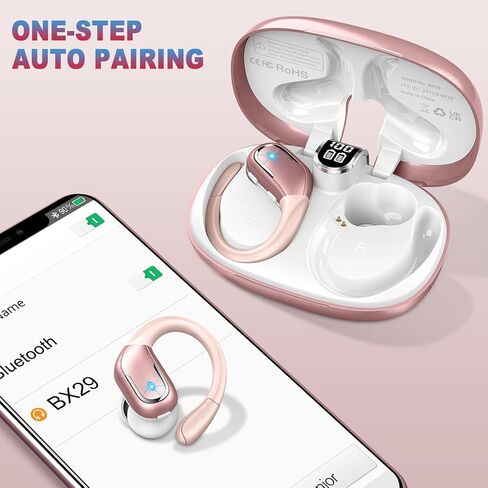 Ltinist Wireless Earbud Sports, 75H Playback Bluetooth 5.3 Headphones Deep Bass Stereo in-Ear Earphone, LED Power Display, Noise Canceling Headphones, Over Ear Bud for Gym Running Workout Rosa in Saudi Arabia