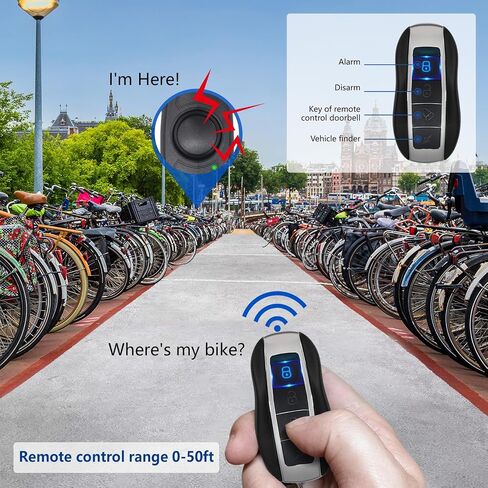 Bike Alarm with Remote USB Rechargeable 115dB Anti-Theft Vibration Motion Bicycle Alarm IPX5 Waterproof Vehicle Security Alarm System for Bike Motorcycle Electric Scooter in Saudi Arabia