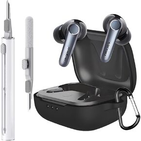 Case Compatible with EarFun Air Pro 4 Earbuds, Soft Silicone Case Cover with Cleaner Kit Shockproof Protective Cover with Carabiner Accessories Keychain (Navy Blue)