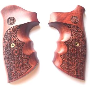 BMPL Hardwood Grips Compatible with N Frame Square Butt Handgun Checkered Revolver Handmade Handcraft Deluxe Flower #N028
