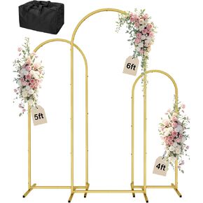 Wingedbird 3 Pack Gold Metal Arch Backdrop Stand - إطار قوس بالون 4 أقدام و 6 أقدام و 6 أقدام لحفلات الزفاف ، والتجميع السهل ، والاستخدام الداخلي في الهواء الطلق ، مع كيس تخزين ، وبناء معدني متين