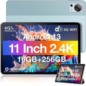 DOOGEE T30S Android 13 Tablet, 11 Inch 2.4K Display, 16GB+256GB 1TB Expandable, Octa-Core Gaming Tablet, 8580mAh Battery, 5G WiFi+4G LTE, 13MP+8MP Camera, BT5.0, Blue