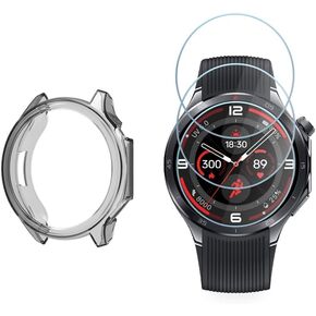 Watch Screen Protector Compatible for OnePlus Watch 3 Smartwatch, 9H Tempered Glass Protective Film Full Coverage and Soft TPU Protective Case (Transparent black)