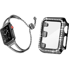 Secbolt 42mm bling bling case مع واقي الشاشة و bling bling Black for Apple Watch 42mm IWatch Series 3/2/1
