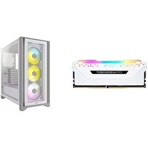 Corsair iCUE 4000X RGB Mid-Tower ATX PC Case - White (CC-9011205-WW) + Corsair Vengeance RGB Pro 16GB (2x8GB) DDR4 3200MHz C16 LED Desktop Memory - White (CMW16GX4M2C3200C16W)