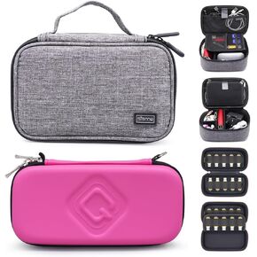 USB Flash Drive Case Pink + sisma Travel Cords Organizer Universal Small Electronic Accessories Carrying Bag Grey