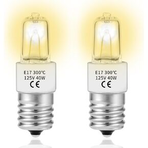 Microwave Light Bulb Replacement, 125V 40W Appliance Bulbs E17, Microwave Light Bulbs Under Hood for Oven, Refrigerator, Stove, Lava Lamp, 2700K, Warm White, Dimmable 2 Pack